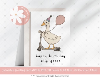 Funny Goose Birthday Card: Printable Novelty Greeting (Digital Download)