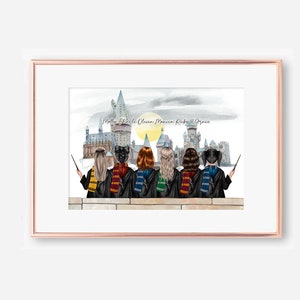 Custom Best Friend Print - Magical Friends Gift, Witch Friends Decor, Wizard School Art, Personalized Keepsake for Friends, 6 Wizard Friends