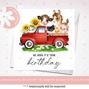 Cartão de aniversário para impressão, rebanho é seu aniversário, cartão de fazenda, cartão de trocadilho, animais de fazenda, cartão de felicitações fofo