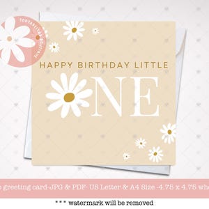 1. Geburtstagskarte druckbare, Daisy Flower Grußkarte für Mädchen, sofortiger Download Wildblumen Boho Geburtstagskarte, alles Gute zum Geburtstag Kleine