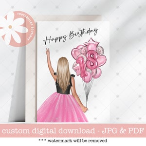 Cartão para impressão, Cartão personalizado de 18º aniversário, Cartão de 18º aniversário para ela, Oficialmente adulta, Cartão de 18 anos, Cartão digital de 18º aniversário