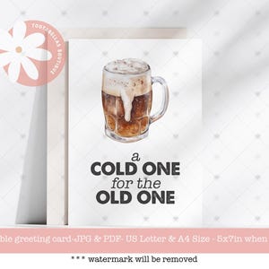 Cartão de aniversário com tema de cerveja para impressão – Cartão de felicitações para download instantâneo para ele e para ela, cartão engraçado “Uma gelada para o velho” para amantes de cerveja