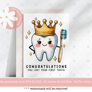 Biglietto della fatina dei denti stampabile per bambino o bambina - Congratulazioni per la perdita dei denti, download immediato, festa per la perdita dei denti nei bambini, hai perso il tuo primo dente