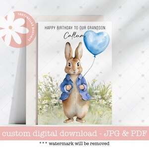 Druckbare Karte - Peter Rabbit Geburtstagskarte für Ihn, Sohn, Neffe, Enkel, Cousin, Jungen 1