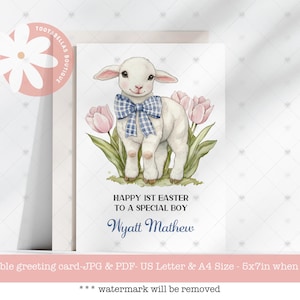 Benutzerdefinierte Name süße Lamm Osterkarte - digitaler Download für Jungen, perfektes 1.Ostergeschenk & Feier, einzigartige Karte für Osterkörbe