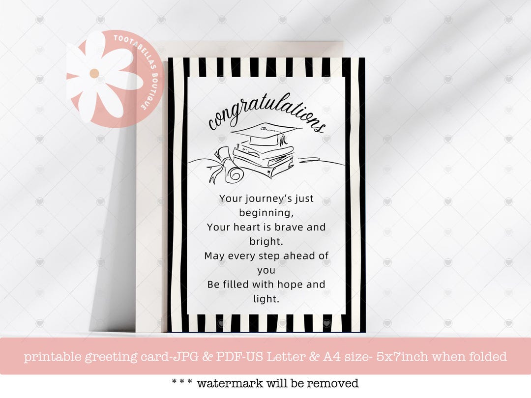 Printable Minimalist Graduation Card, Black & White Congrats Card 5x7 ...