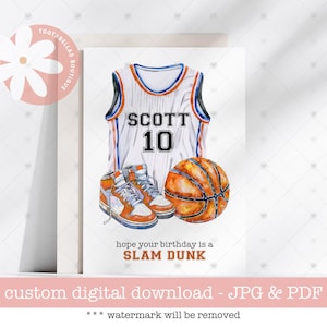 Afdrukbare basketbalverjaardagskaart voor jongens en meisjes, sportkaart voor tieners, zoon, kleinzoon, neef – NBA fan cadeau, kaart basketballiefhebber