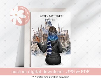 Personalized Wizard Birthday Card: Custom Fantasy Girl Printable (5x7 inches, Digital Download)