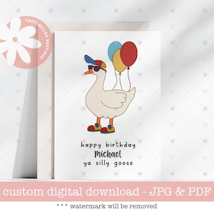 Cartão de felicitações de feliz aniversário, Silly Goose | Cartão imprimível 5x7 para amigos e familiares | Download digital engraçado para aniversários