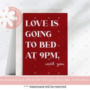 Cartão para impressão, download instantâneo, o amor vai dormir às 21h com você, cartão de amor, cartão engraçado de aniversário, cartão de dia dos namorados, cartão de amor você