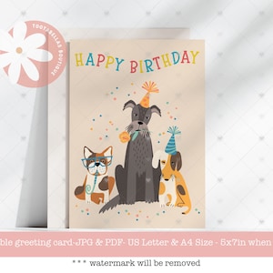 Geburtstagskarte zum Ausdrucken - süsser Hund, Grußkarte, Instant Download für Hundeliebhaber, alles Gute zum Geburtstag für Kinder und Erwachsene