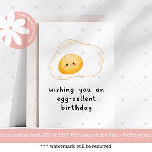 Instant Download Birthday Card, Wishing You an Egg-cellent Birthday, Funny Food Pun, Printable Joke Card, Fun Birthday Greeting Card