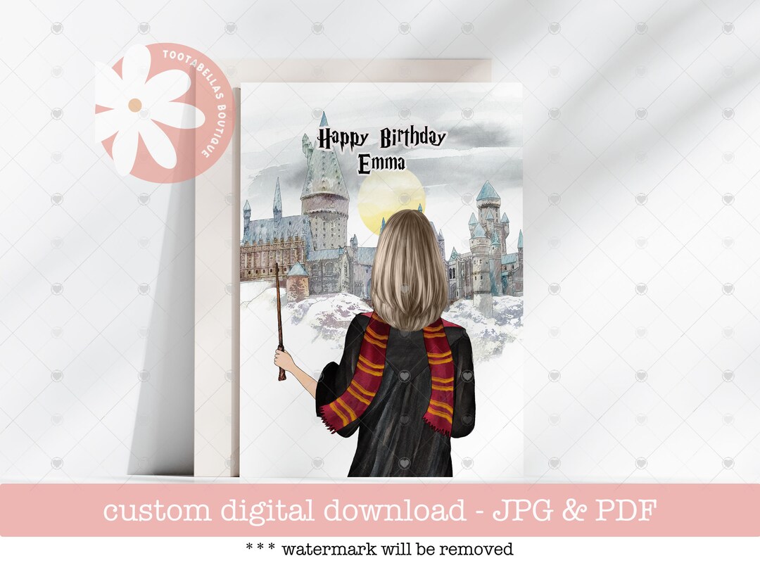 Printable Card, Teen Girl Birthday, Wizard Lover Custom Birthday Card ...