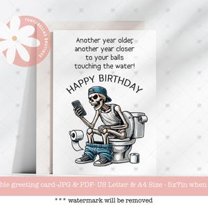 Carte imprimable 5 x 7 pouces - Carte d'anniversaire amusante, une année plus proche de vos couilles touchant l'eau, carte pour lui qui vieillit
