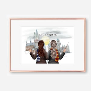 Digital Download, Custom Best Friend Print, Magical Gift for Wizard School Decor, Unique Witch Friends Art, Personalized Friendship Gift