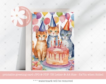 Happy Birthday Cat Lover Card - Printable 5x7 Instant Download, Cute Cats Birthday Card for Cat Mum, Unique Cat Lover Gift