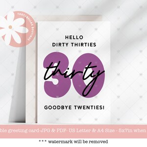 Druckbare 30.Geburtstagskarte für Sie – Lustige Dirty Thirty Gruß, Dirty Thirty, Hello Dirty Thirty, Happy Birthday, Instant Download