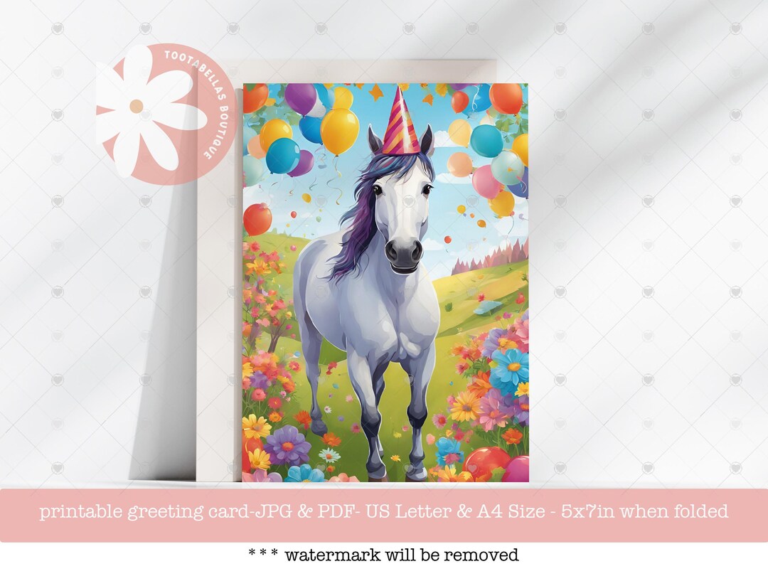 Printable Birthday Card, Instant Download, Horse Birthday Card, Horse ...