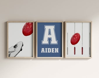 Láminas de fútbol australiano para habitación infantil: Decoración personalizada con nombre (descarga digital)