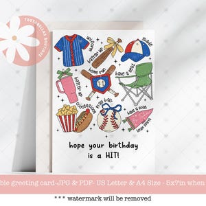 Cartão de aniversário de beisebol - Download instantâneo, cartão esportivo para impressão, espero que seu aniversário seja um sucesso, desejos de jogo de bola para amantes de esportes