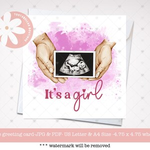 Carte à imprimer, C'est une fille, Carte de baby shower, Carte de grossesse, Vous êtes enceinte, Carte de future maman, Carte de révélation de sexe, Carte de nouveau bébé
