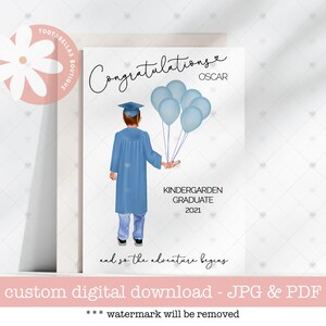 Tarjeta de graduación imprimible para niños, tarjeta de graduación de jardín de infantes, "Y así comienza la aventura", idea de regalo con descarga digital