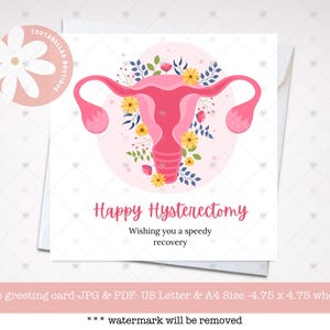 Cartão para impressão, download instantâneo, cartão de feliz histerectomia, cartão para impressão de melhoras, cartão de felicitações pensando em você em recuperação,