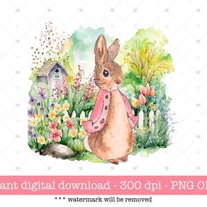 Kommerzielle Nutzung digitaler Download, Frühling Png, Kinder DTF Transfer, Retro Sublimation Png, rosa Peter Rabbit Sublimation Png, Flopsie Rabbit Png