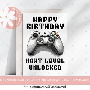 Printable Gamer Birthday Card - Next Level Unlocked Video Game Card, Instant Download Tween or Dad Card, Last Minute Gift for Gamers,