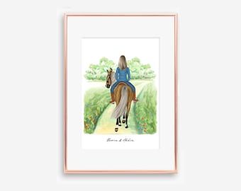 Archivo digital, impresión de mejor amigo que monta a caballo, impresión personalizada de caballo y jinete, regalo para amantes de los caballos, regalo para jinetes, retrato de caballo, regalos para ella