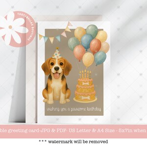 Pawsome Beagle Birthday Card: Dog Lover Gift (5x7 Printable Digital Download