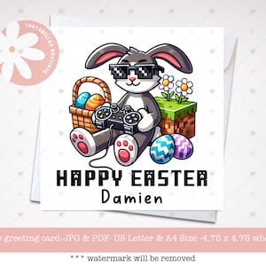 Cartão de Páscoa Gamer - Download digital, cartão de comemoração divertido personalizado e presente colorido para meninos, surpresa de cesta de Páscoa perfeita