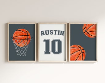 Personalized Basketball Nursery Art Set: Custom Name & Number (Digital Download)
