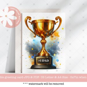 Druckbare Vatertagskarte - #1 Vater Trophy Digitaler Geburtstag Gruß, Sofort Download Last Minute Geschenk für Papa, 5x7 Sofort Download