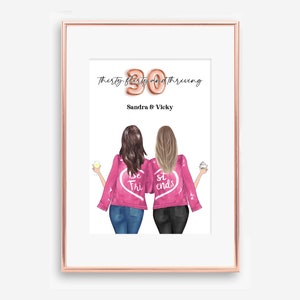 Gepersonaliseerde 30e verjaardagscadeau digitale print voor beste vriend – aangepaste aandenkenkaart en cadeaus voor haar, print gelukkige 30e verjaardag besties