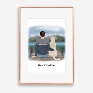 Digital File | Father&#39;s Day Dog Print | Custom Pet Portrait & Dog Owner Gift | Man and His Dog Art | Perfect for Dog Lovers