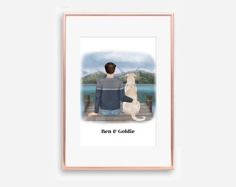 Custom Man and Dog Portrait Print | Personalized Pet Owner Gift (Digital File)