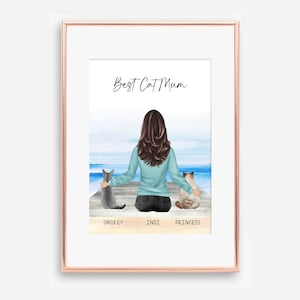Personalized Cat Mum Illustration Print: Cat Lover Gift (Digital File)