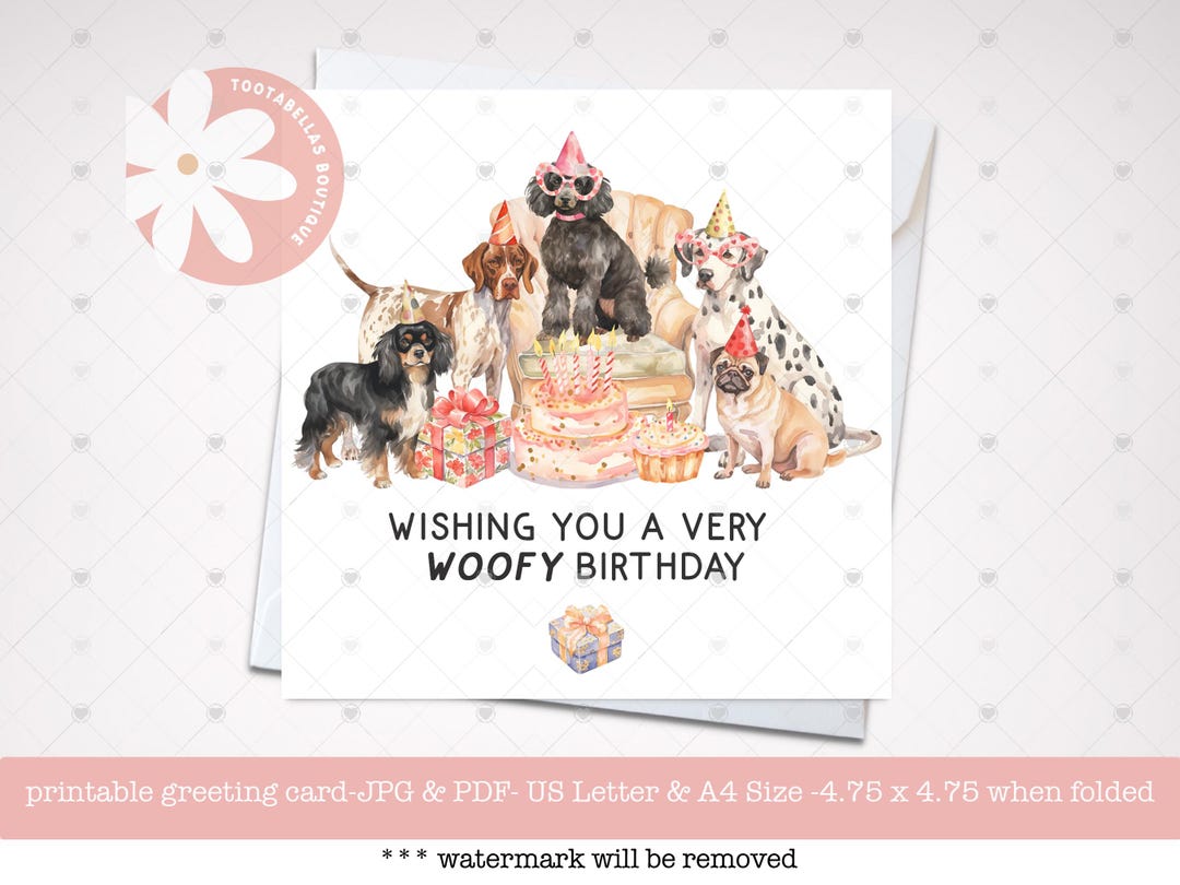 Printable Birthday Card, Dog Birthday Card, Cute Dogs Illustration ...