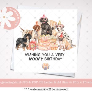 Druckbare Geburtstagskarte, Hund Geburtstagskarte, süße Hunde Illustration, Geburtstagswunschkarte, Geburtstagskarte für Hundeliebhaber, Karte für Hundebesitzer