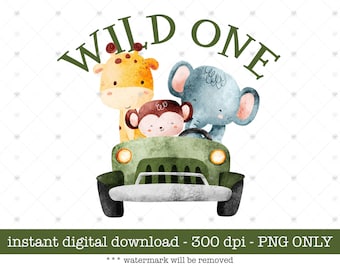Kommerzielle Nutzung PNG | Wild One Safari Png | 1st Birthday Sublimationsdesign | Safari Tier T-Shirt Transferdatei | Digitaler Sofort Download
