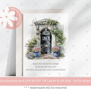 New Home Card: moge je nieuwe huis altijd gevuld zijn met gelach en geluk, Instant Download 5 x 7 afdrukbaar voor vrienden, First Home Card