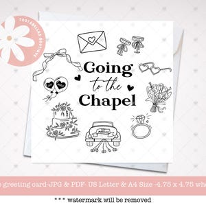 Druckbare Karte, sofortiger Download, zur Kapelle gehen Schwarz & Weiß Hochzeitskarte, Einfache elegante Karte für Paare, An Ihrem Hochzeitstag