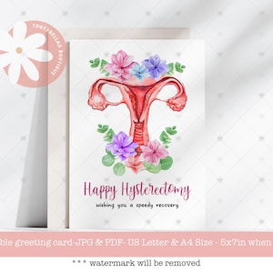 Cartão de feliz histerectomia para impressão 5x7, cartão de melhoras para impressão, cartão de felicitações de recuperação para download instantâneo, cartão pensando em você