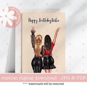 Cartão para impressão, cartão de aniversário personalizado para ela, feliz aniversário, melhor amiga, 16, 18, 21, 30, 40, 50 anos, cartão de aniversário digital, cartão de melhores amigas