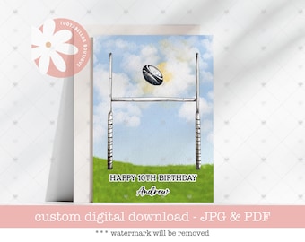 Carte imprimable, carte d'anniversaire de rugby pour garçons, carte de rugby personnalisée pour enfants, carte de 5 x 7 ans avec votre nom, carte de sport pour enfants, carte d'amant de rugby