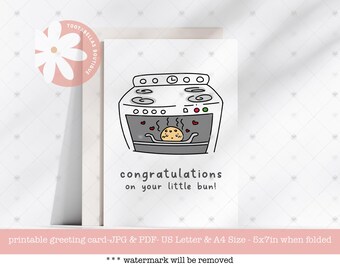 Bun in the Oven Pregnancy Card: Funny Baby Shower Card (PDF & JPG)