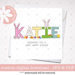 Cartão para impressão, cartão de Páscoa personalizado com nome, cartão de Páscoa personalizado, cartão de Páscoa de lembrança, Páscoa personalizada, cartão de Páscoa com qualquer nome para crianças