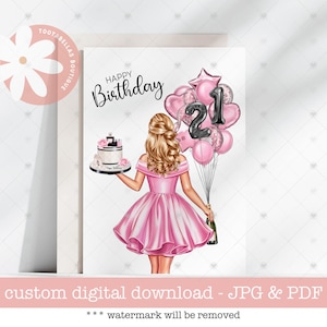 Carte personnalisée 21e anniversaire pour elle - carte souvenir imprimable, carte d'anniversaire adulte sentimentale, carte fille 21e anniversaire