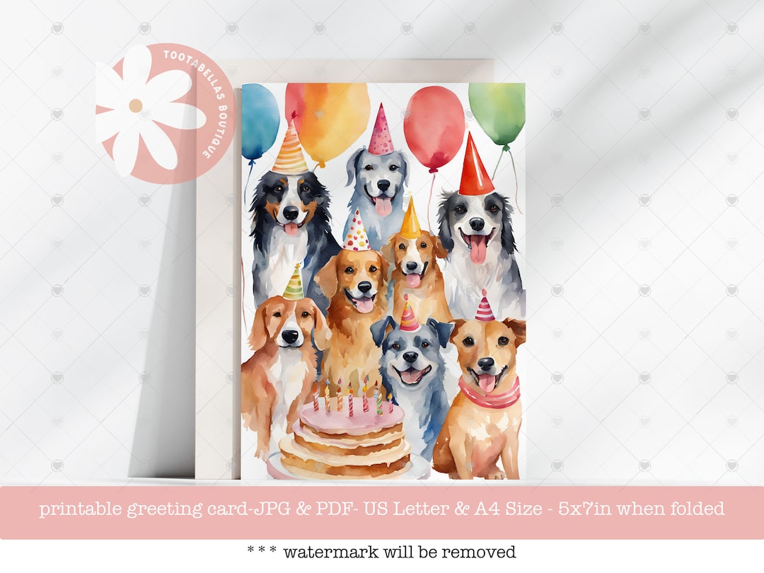 Printable Birthday Card - Cute Dog Greeting Card, Woofing You a Very ...